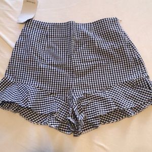 Zara high waisted blue gingham shorts in size S. New with tags.